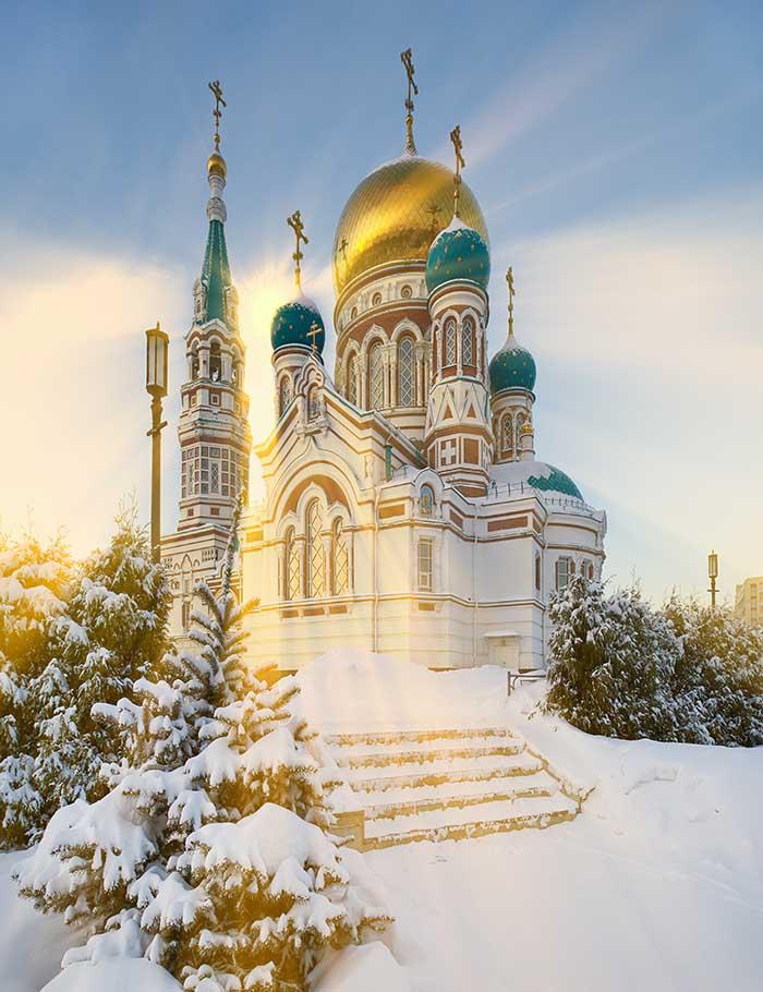 Winter Dormition Cathedral In Sunshine Photography Backdrop J-0217 Shopbackdrop