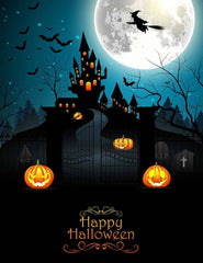 Witch Bats And Dark Castle For Halloween Photo Backdrop Shopbackdrop