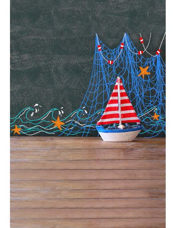 Wood Sailing Boat Front Chalkboard Baby Show Photography Backdrop F-2663 Shopbackdrop