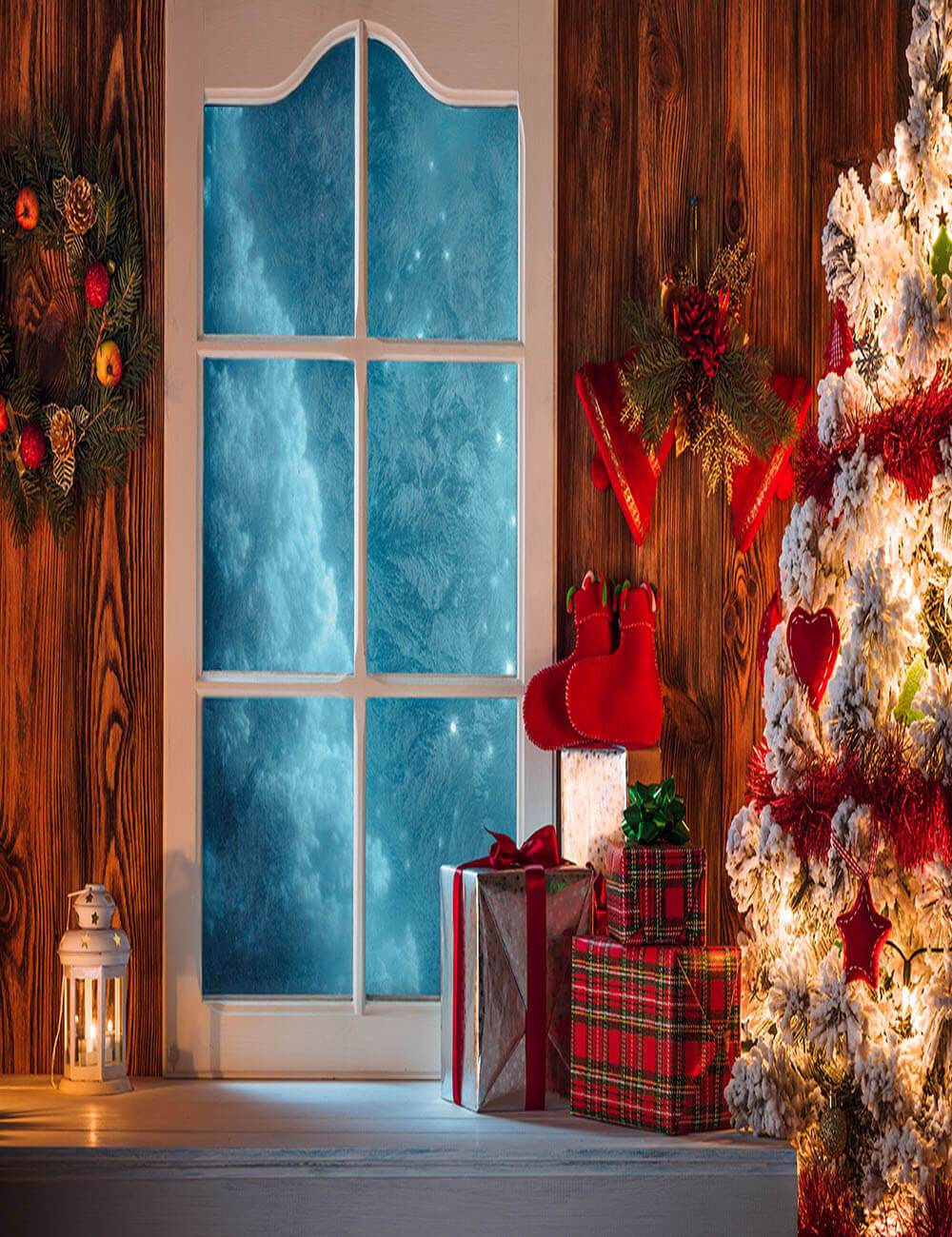 Wooden Room With Window For Christmas Photography Backdrop J-0799 Shopbackdrop